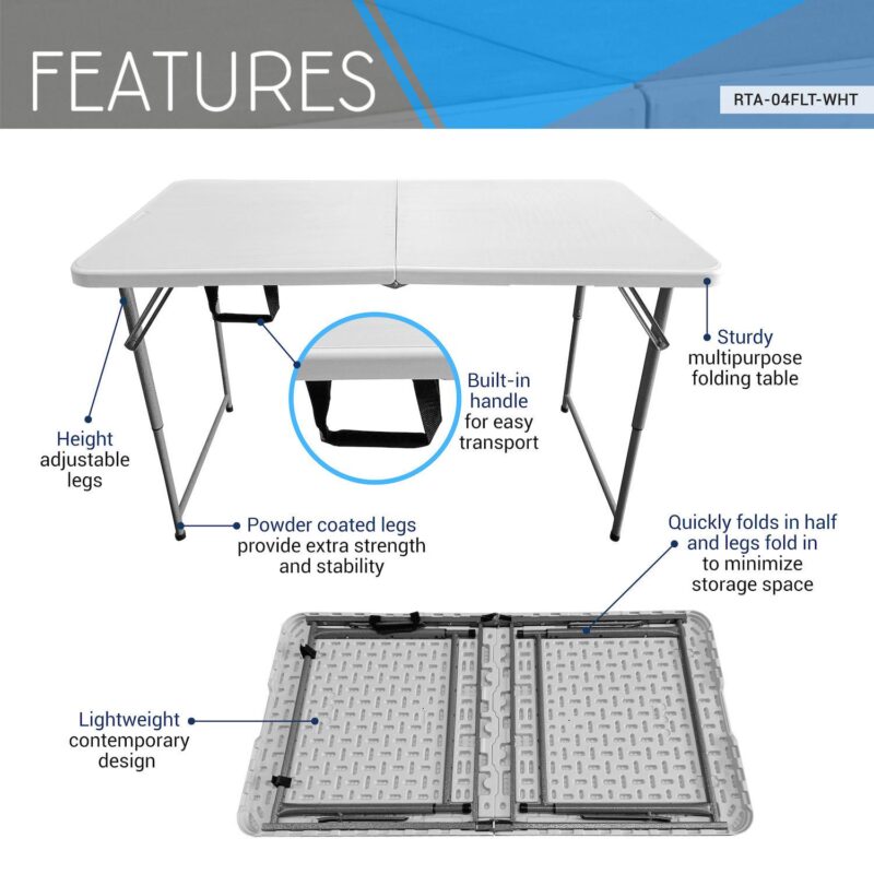 Techni Home 4-ft. Granite White Adjustable Height Folding Table - Image 3