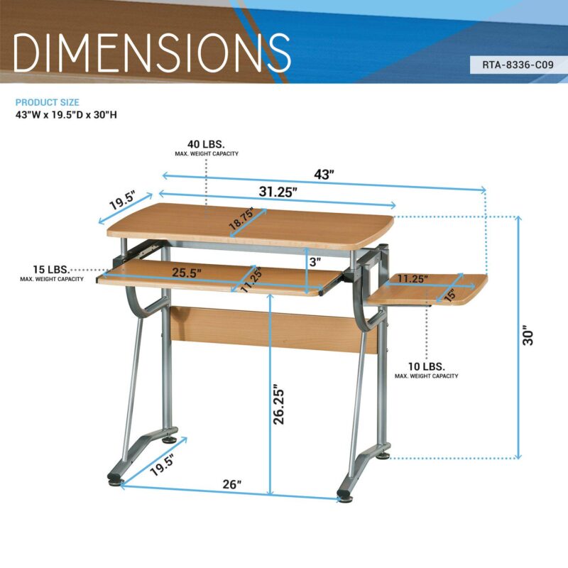 Techni Mobili Compact Computer Desk with Side Shelf and Keyboard Panel - Image 9