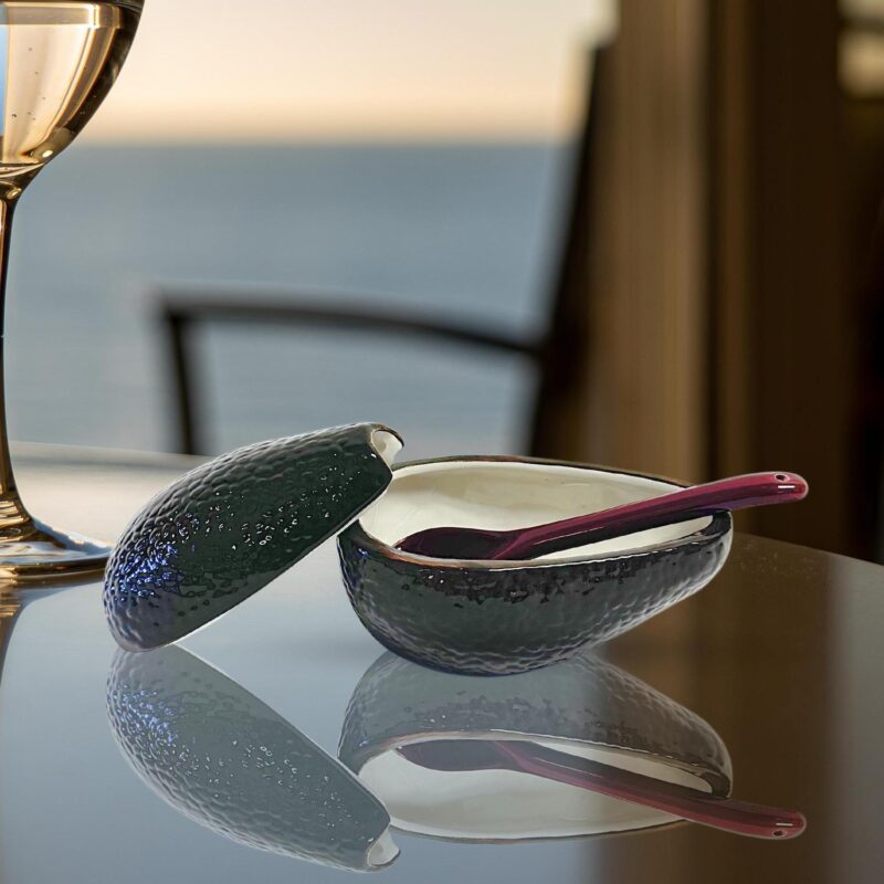 Textured Ceramic Avocado Shape Serving Bowl Set - Image 3
