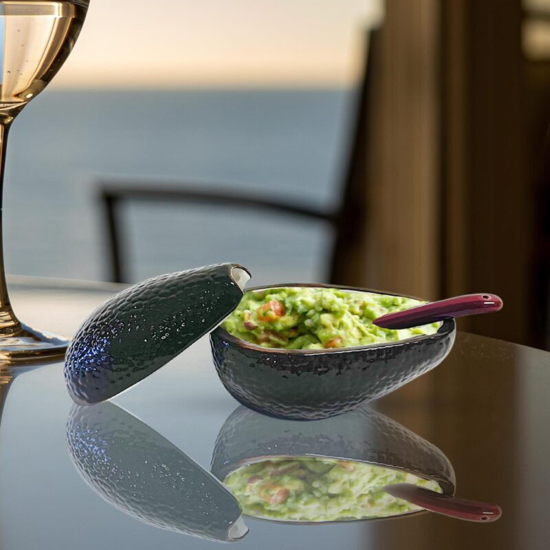 Textured Ceramic Avocado Shape Serving Bowl Set - Image 2