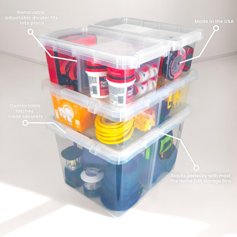 The Home Edit 70 Quart Clear Plastic Storage Bin with Divider, Adult, Set of 4 - Image 4
