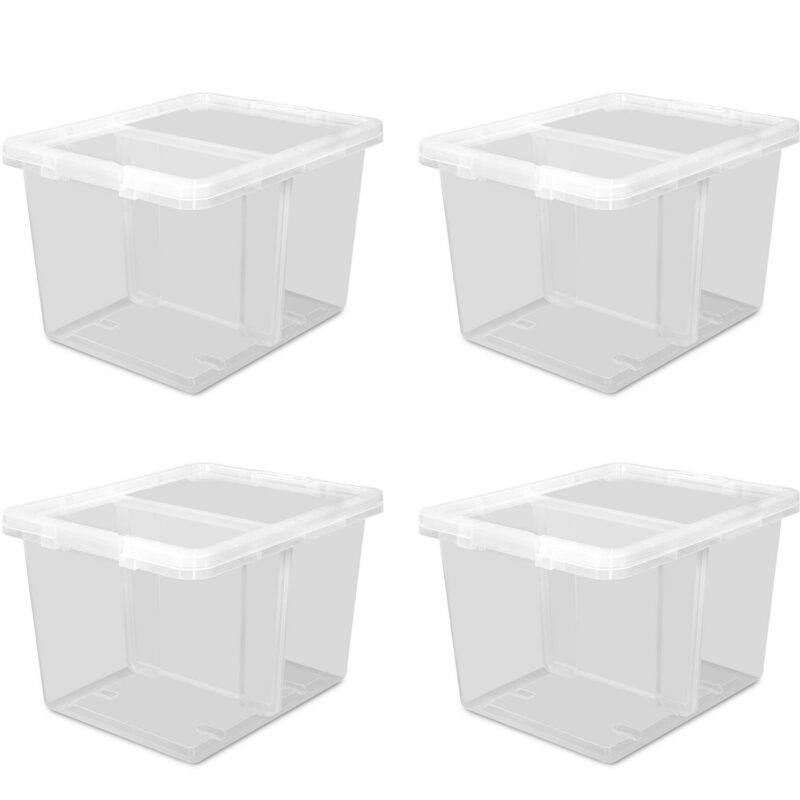 The Home Edit 70 Quart Clear Plastic Storage Bin with Divider, Adult, Set of 4 - Image 2