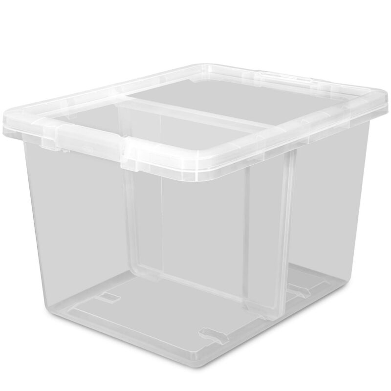 The Home Edit 70 Quart Clear Plastic Storage Bin with Divider, Adult, Set of 4 - Image 13