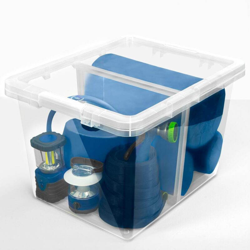 The Home Edit 70 Quart Clear Plastic Storage Bin with Divider, Adult, Set of 4 - Image 11