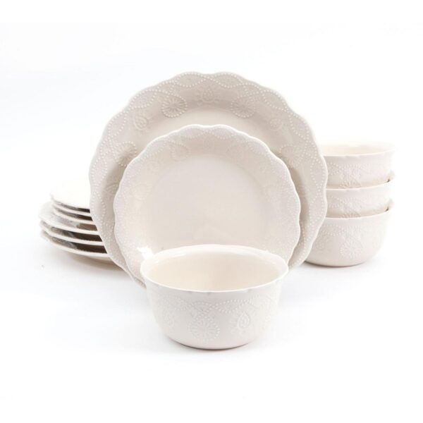 The Pioneer Woman Cowgirl Lace 12-Piece Dinnerware Set, Linen