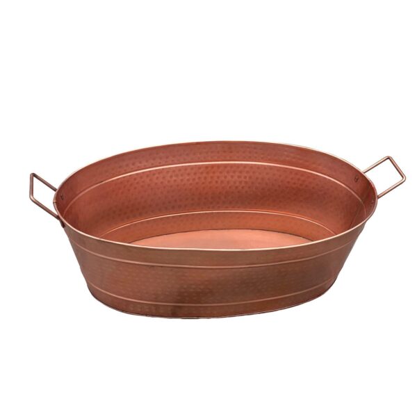 Thea Oval Shape Hammered Texture Metal Tub With 2 Side Handles, Copper