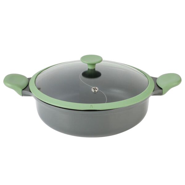 Theodore 6.5 Quart Nonstick Cast Aluminum Divided Hot Pot Pan with Lid