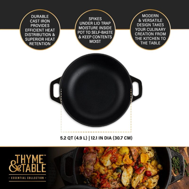 Thyme and Table 5.2 QT Enameled Cast Iron Braiser, Black - Image 2