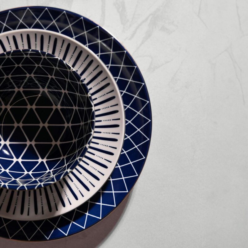 Thyme and Table Blue and White Calypso Collection, 12-Piece Stoneware Dinnerware Set - Image 2