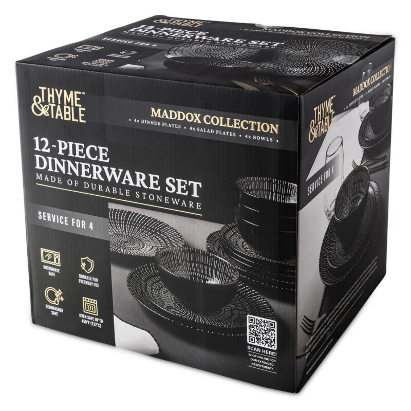 Thyme and Table, Maddox Collection, 12-Piece Stoneware Dinnerware Set - Image 3