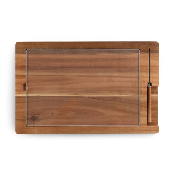 Toscana Ventana Tempered Glass and Acacia Cheese Board and Knife Set