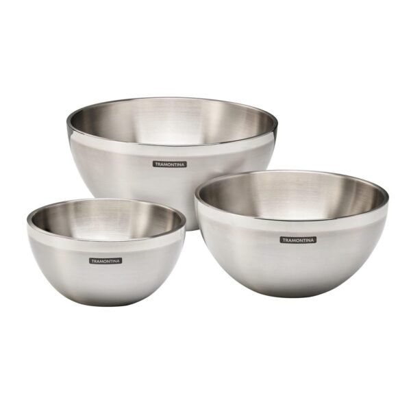 Tramontina 3 Pack Mixing Bowls - Stainless Steel - Double-Wall - Gourmet 80202/008DS