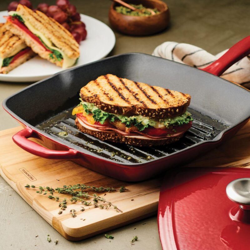 Tramontina Enameled Cast-Iron Grill Pan With Press - Image 2
