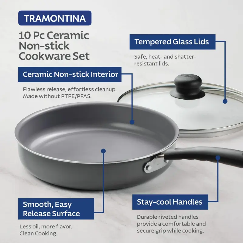 Tramontina Primaware Ceramic Cookware Set, 10 Piece - Image 4