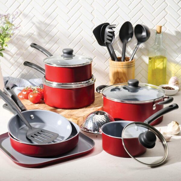 Tramontina Primaware 18 Piece CERAMIC Cookware Set, Red