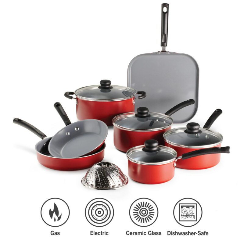 Tramontina Primaware 18 Piece CERAMIC Cookware Set, Red - Image 3