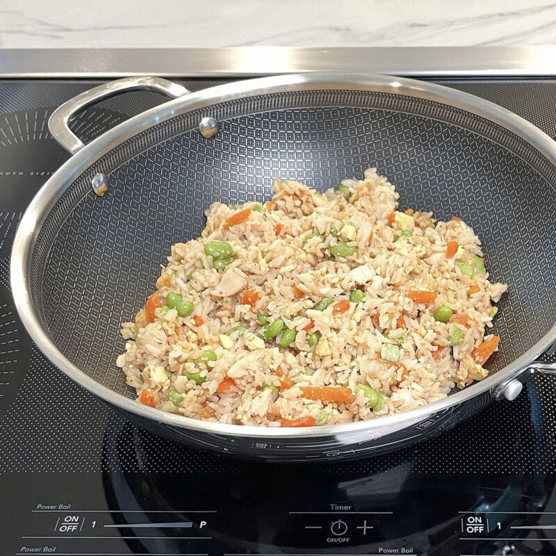 Tri-ply Stainless Steel Scratch Resistant Nonstick 5 QT Wok with Glass Lid - Image 5