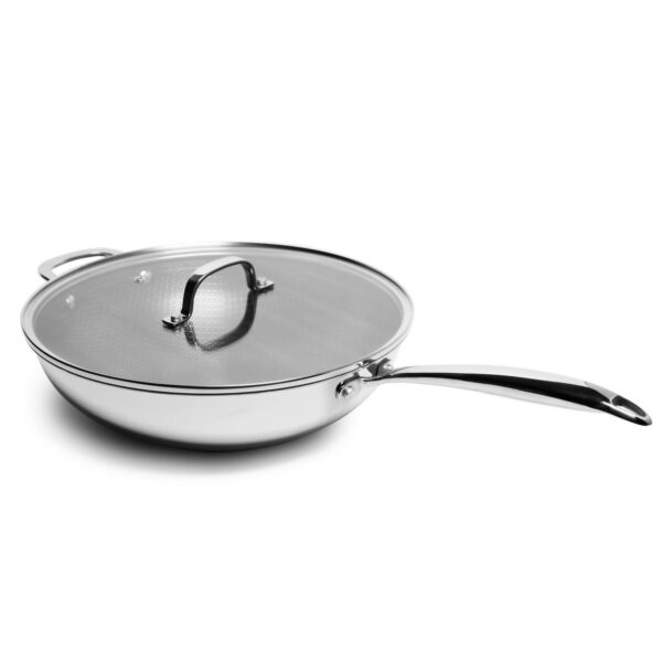 Tri-ply Stainless Steel Scratch Resistant Nonstick 5 QT Wok with Glass Lid