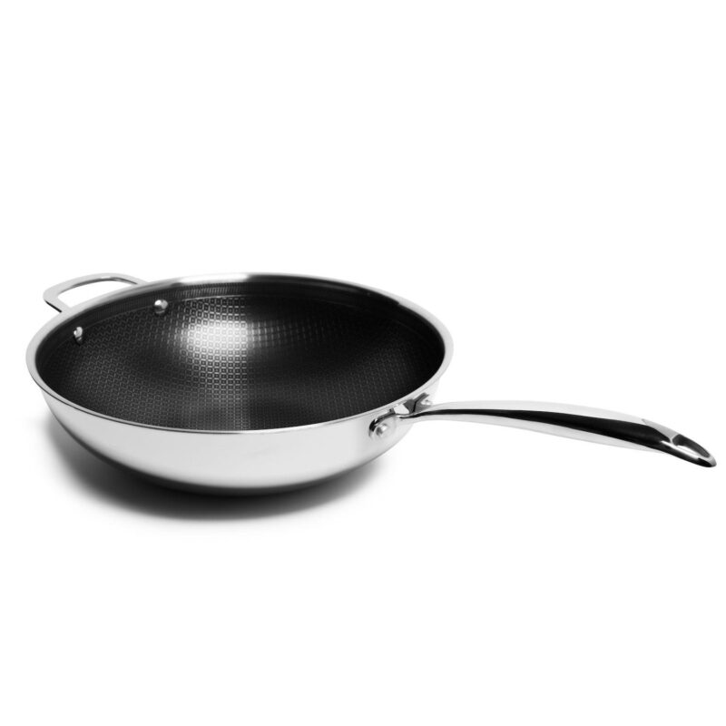 Tri-ply Stainless Steel Scratch Resistant Nonstick 5 QT Wok with Glass Lid - Image 2