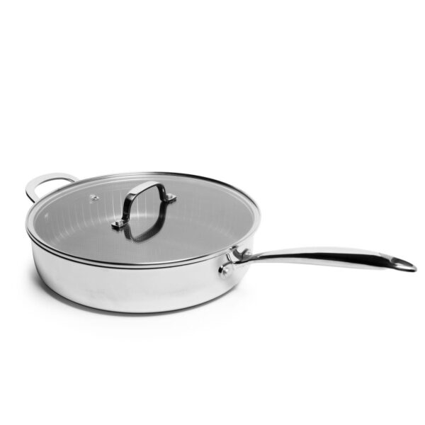 Tri-ply Stainless Steel Scratch Resistant Nonstick 4.2 QT Saute Pan with Glass Lid