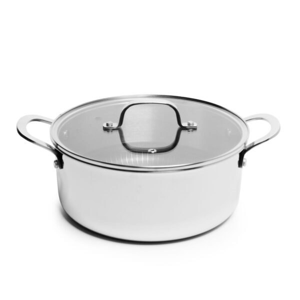 Tri-ply Stainless Steel Scratch Resistant Nonstick 4.8 QT Dutch Oven with Glass Lid