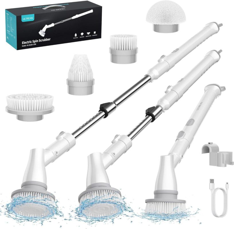 Ultrean Cordless Electric Spin Scrubber, 2 Speed with 4 Replaceable Brush Heads,Adjustable - Image 6