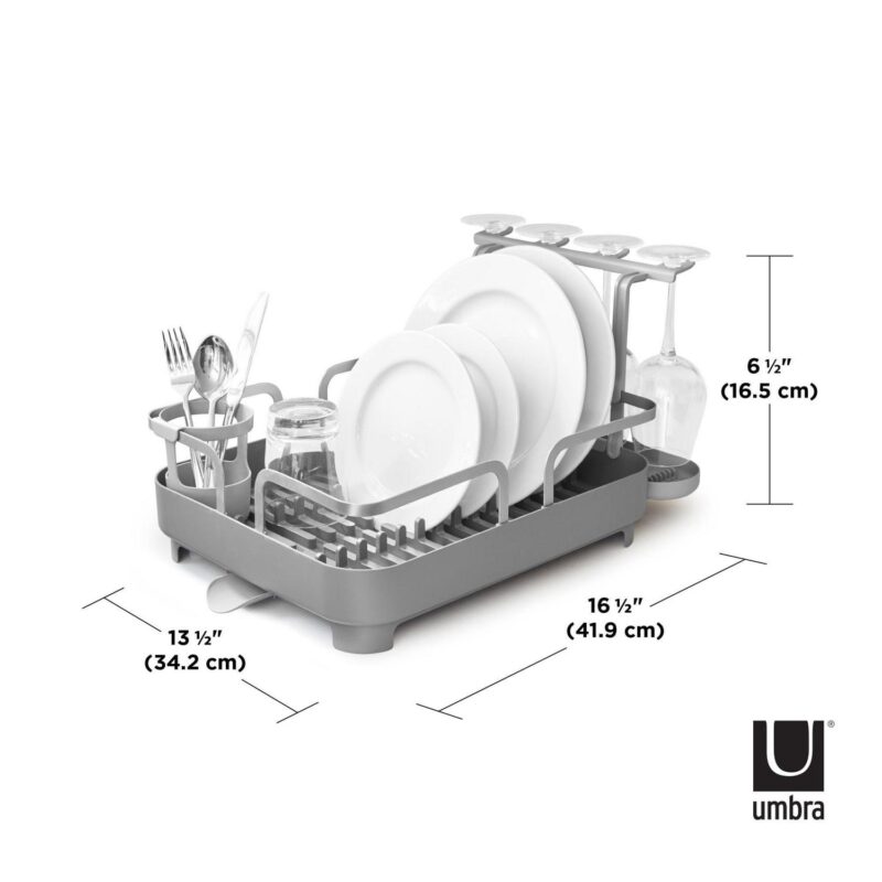 Umbra Holster Dish Racka Molded Plastic Dish Drying Rack With Drainage Spout, Charcoal - Image 2