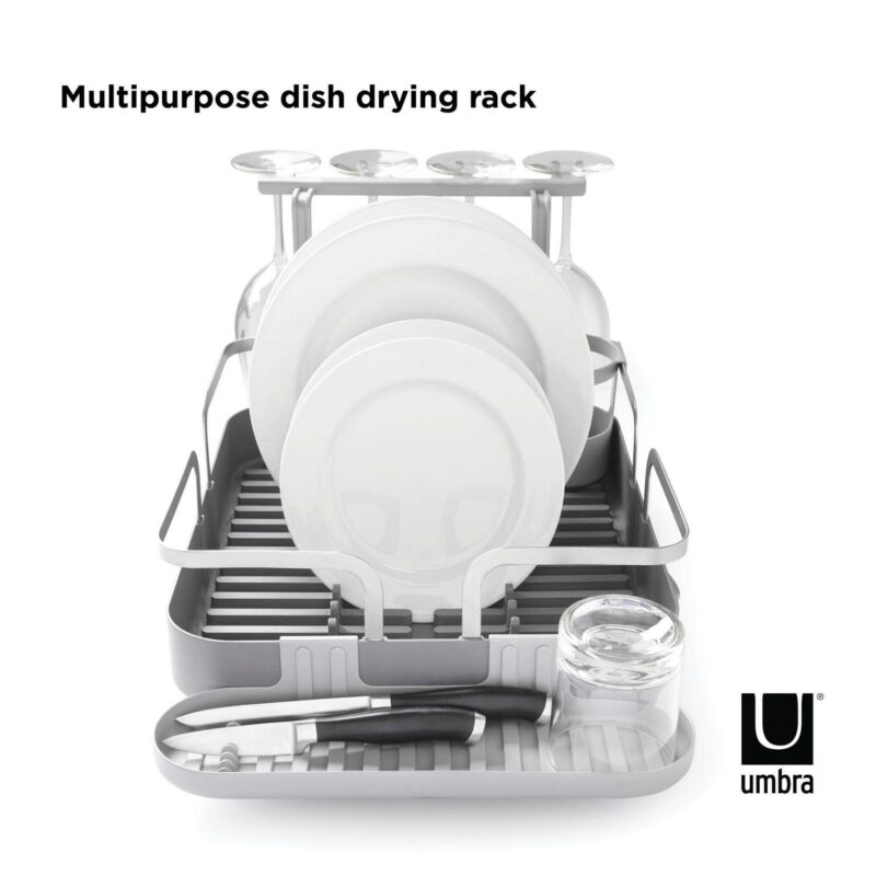 Umbra Holster Dish Racka Molded Plastic Dish Drying Rack With Drainage Spout, Charcoal - Image 3