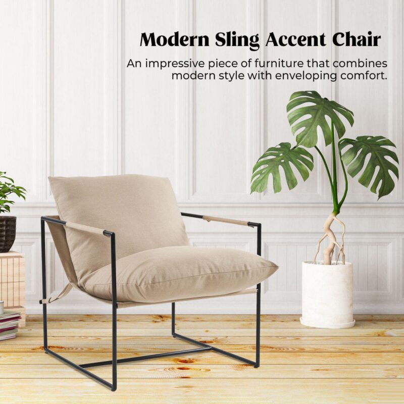 Unikome Metal Frame Sling Back Accent Chair Metal Lounge Chair with Loose Cushions - Image 7