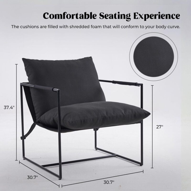 Unikome Metal Frame Sling Back Accent Chair Metal Lounge Chair with Loose Cushions - Image 2
