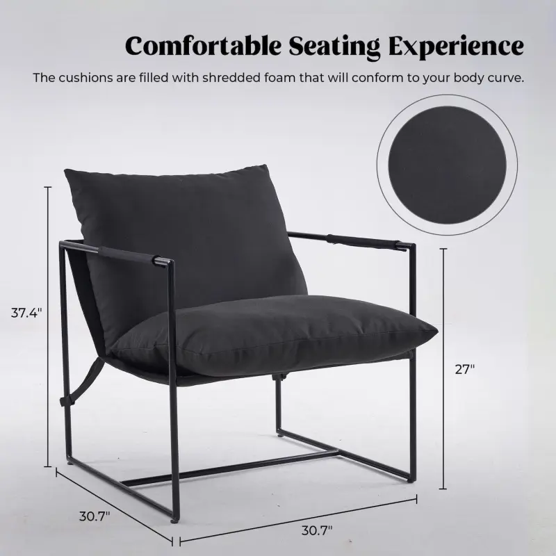 Unikome Metal Frame Sling Back Accent Chair Metal Lounge Chair with Loose Cushions - Image 2