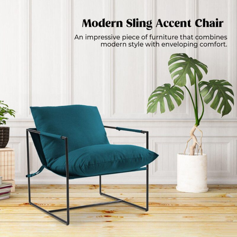 Unikome Metal Frame Sling Back Accent Chair Metal Lounge Chair with Loose Cushions - Image 6