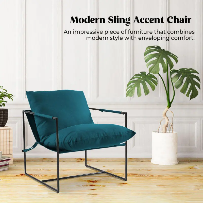 Unikome Metal Frame Sling Back Accent Chair Metal Lounge Chair with Loose Cushions - Image 6
