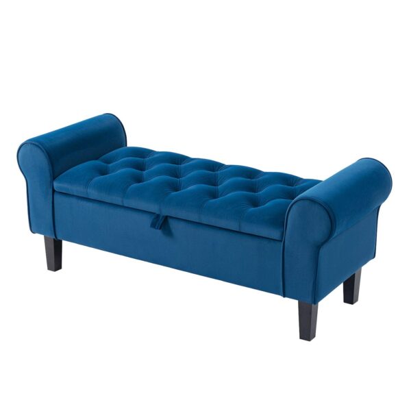 Velvet Bedroom Bench With Rubber Wood Legs, Home Fabric Storage Ottoman