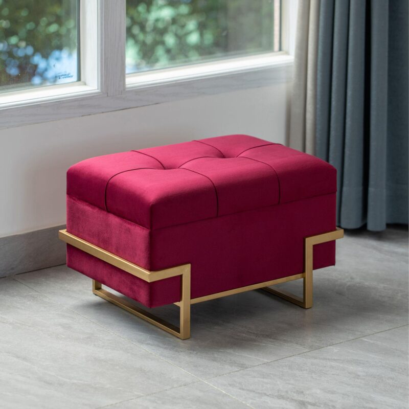 Velvet Storage Ottoman Stool with Abstract Legs - Image 2