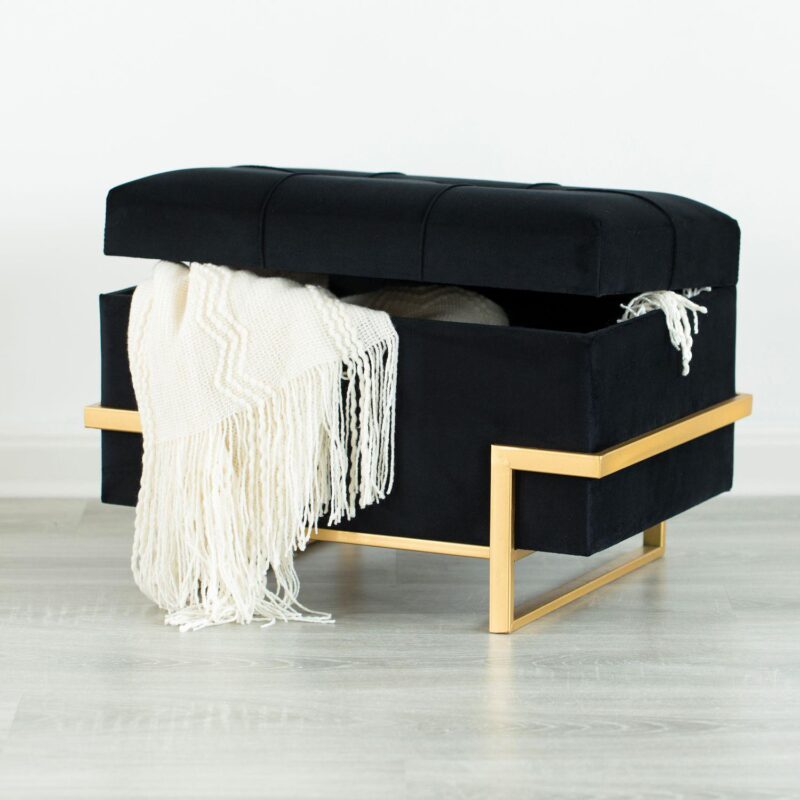 Velvet Storage Ottoman Stool with Abstract Legs - Image 8