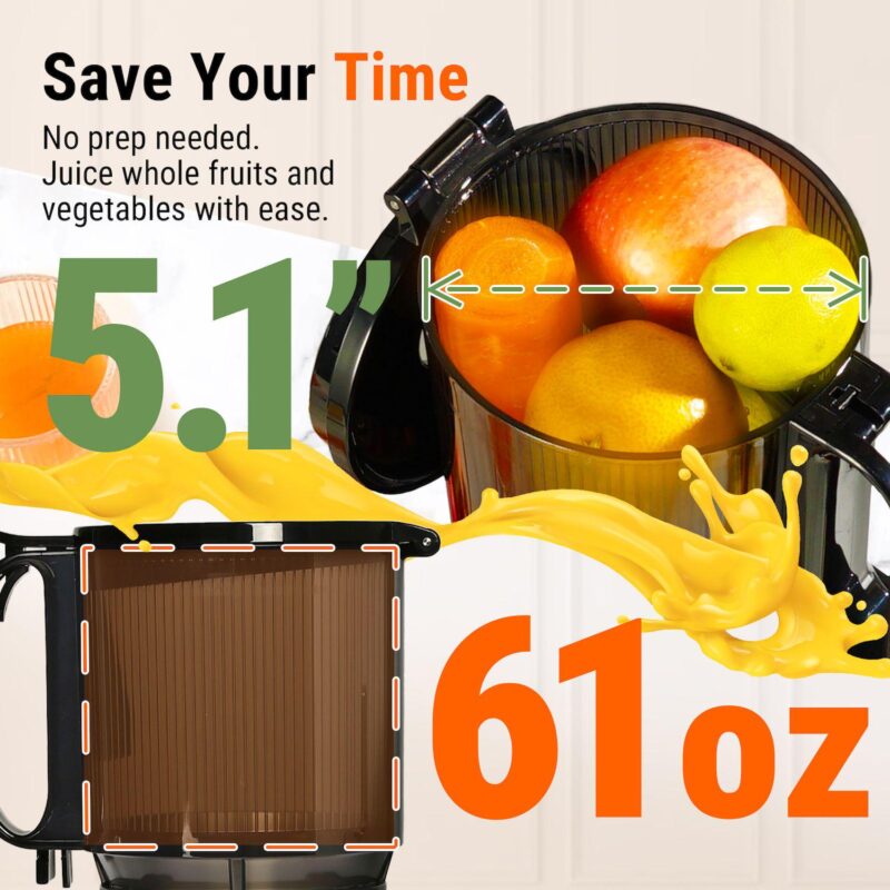 Ventray 5.1 Inch Large Feed Chute Cold Press Juicer, 250W Power Masticating Juicer - Image 2