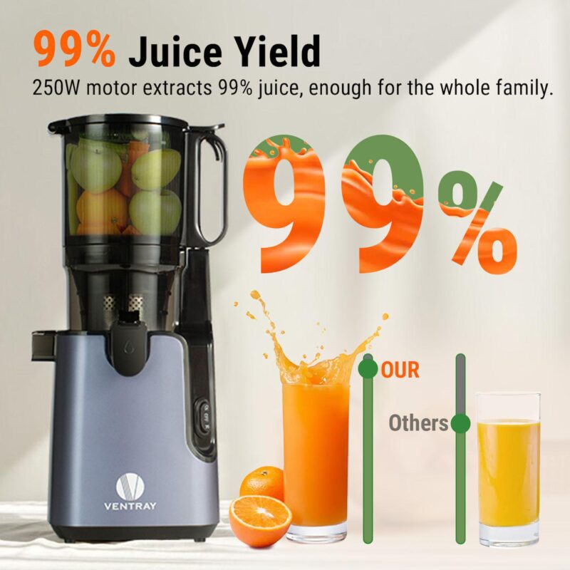 Ventray 5.1 Inch Large Feed Chute Cold Press Juicer, 250W Power Masticating Juicer - Image 3