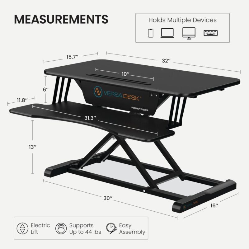 VersaDesk Power Riser 32 W Electric Adjustable Standing Desk Converter, Black - Image 4
