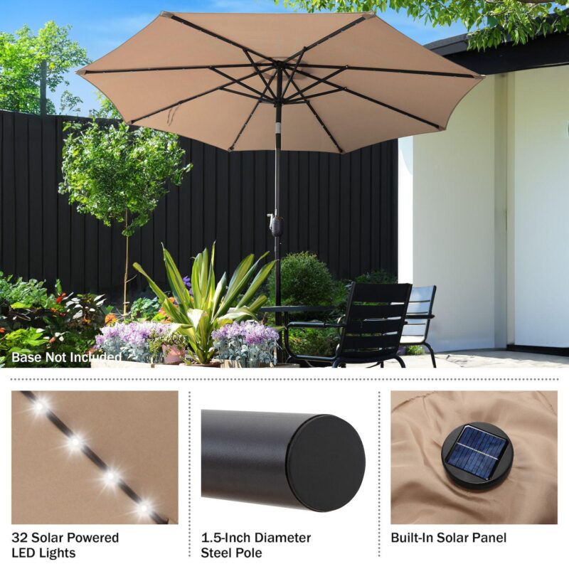 Villacera 9-ft Auto Tilt Outdoor Patio Umbrella with 32-LED Solar Lights - Image 5