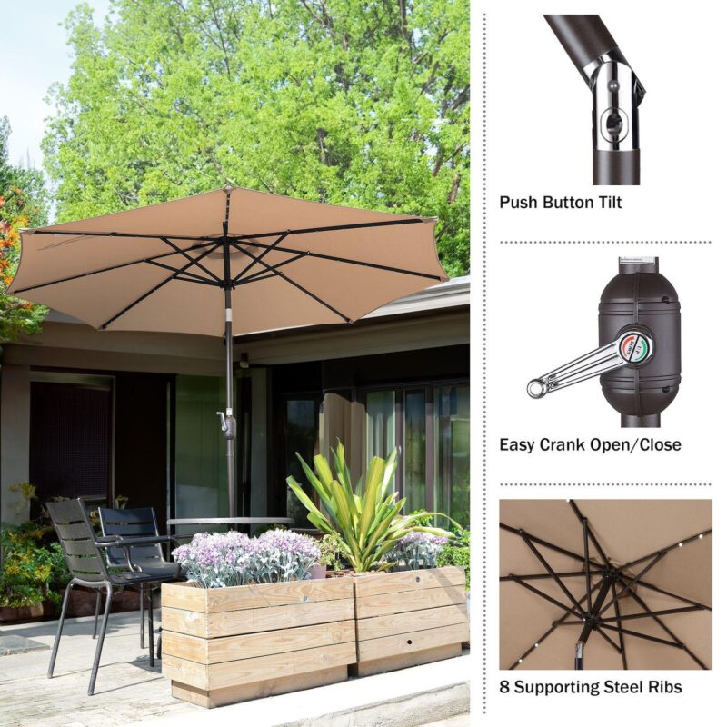 Villacera 9-ft Auto Tilt Outdoor Patio Umbrella with 32-LED Solar Lights - Image 6