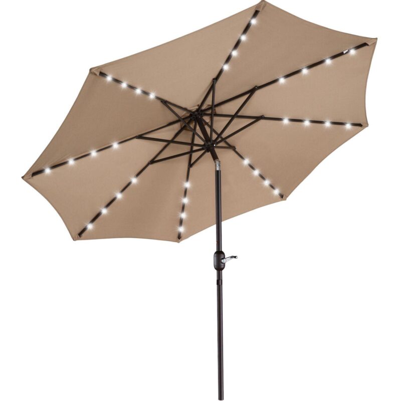 Villacera 9-ft Auto Tilt Outdoor Patio Umbrella with 32-LED Solar Lights - Image 21
