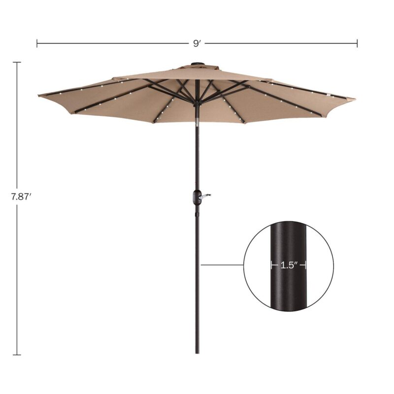 Villacera 9-ft Auto Tilt Outdoor Patio Umbrella with 32-LED Solar Lights - Image 17