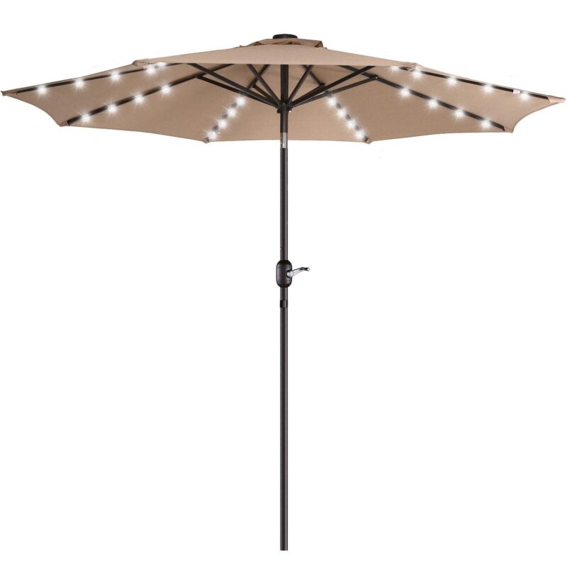 Villacera 9-ft Auto Tilt Outdoor Patio Umbrella with 32-LED Solar Lights - Image 9