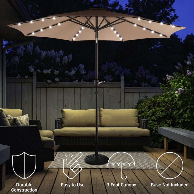 Villacera 9-ft Auto Tilt Outdoor Patio Umbrella with 32-LED Solar Lights - Image 7