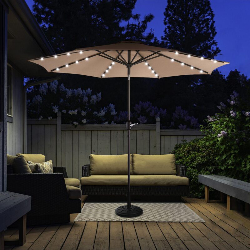 Villacera 9-ft Auto Tilt Outdoor Patio Umbrella with 32-LED Solar Lights - Image 4