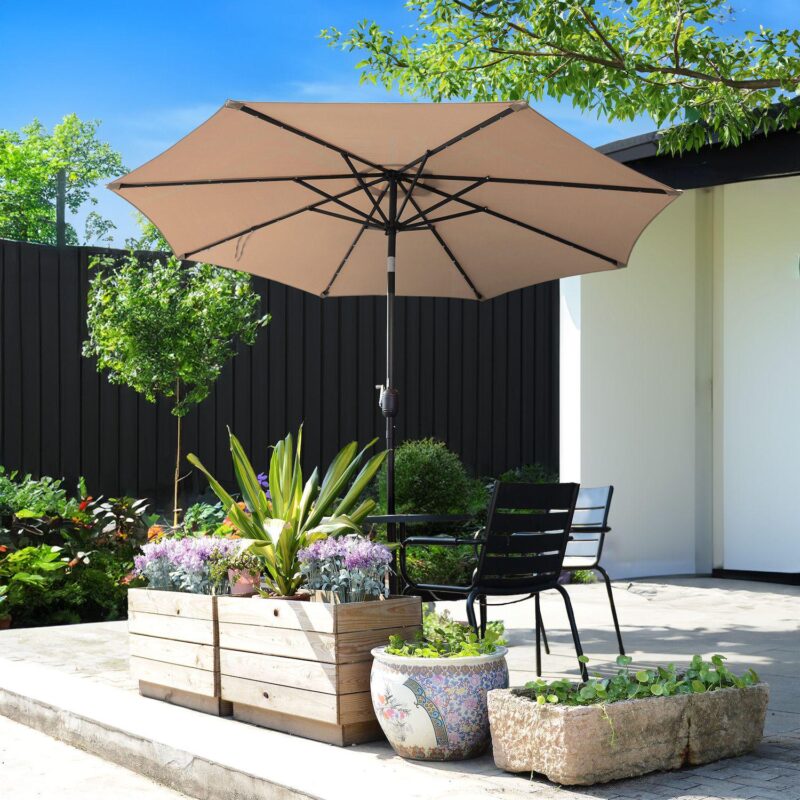 Villacera 9-ft Auto Tilt Outdoor Patio Umbrella with 32-LED Solar Lights - Image 3