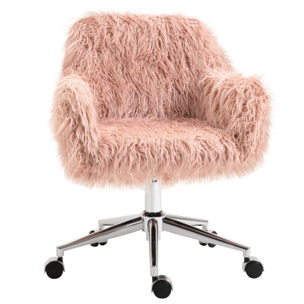 Vinsetto Faux Fur Desk Chair Swivel Vanity Chair with Adjustable Height and Wheels for Office Bedroom Pink