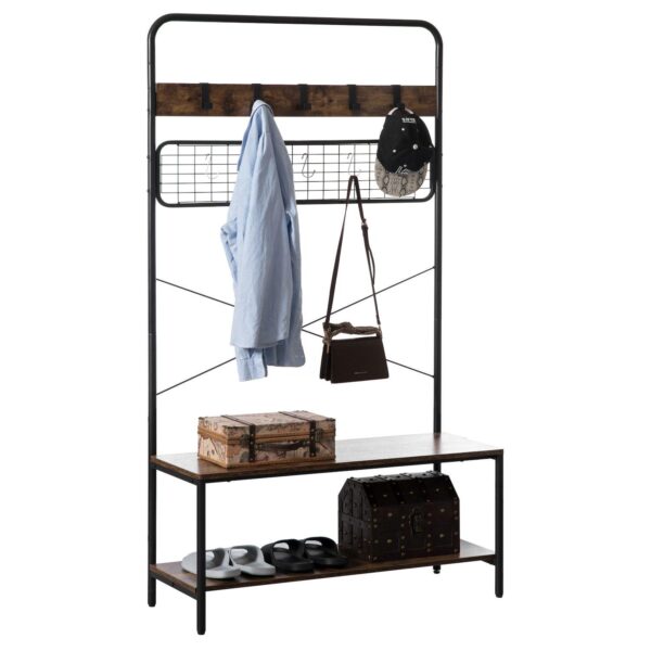 Vintage Coat Rack Hall Tree With Storage For Entryway With 10 Hooks And Storage