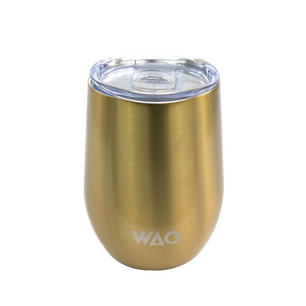 WAO 12 Ounce Thermal Wine Tumbler with Lid in Gold